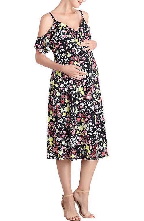 Kimi And Kai Esme Floral Cold Shoulder Button Front Maternity Dress In Multicolored
