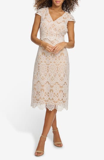 Shop Kensie Floral Lace Dress In White/nude