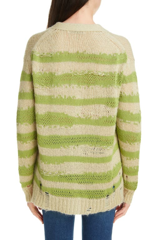 Shop Acne Studios Koliva Distressed Stripe Cotton & Mohair Blend Cardigan In Sage Green/apple Green