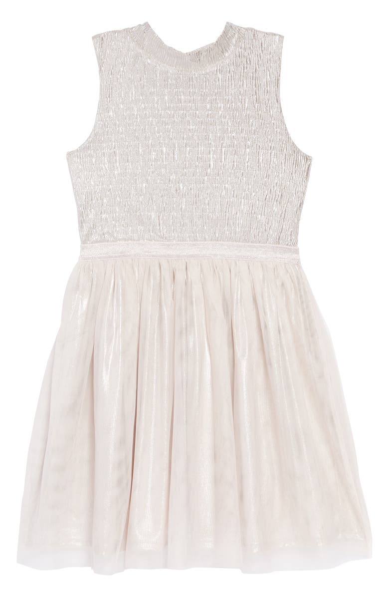 Mock Neck Shimmer Ruched Dress