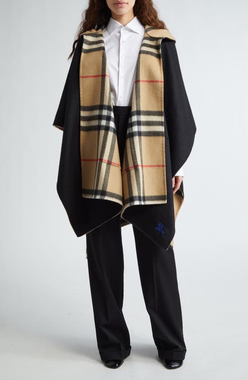Burberry Ekd Hooded Cashmere Cape In Black