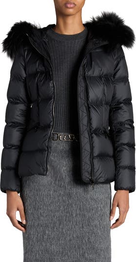 Boed Down Puffer Jacket with Genuine Shearling Trim