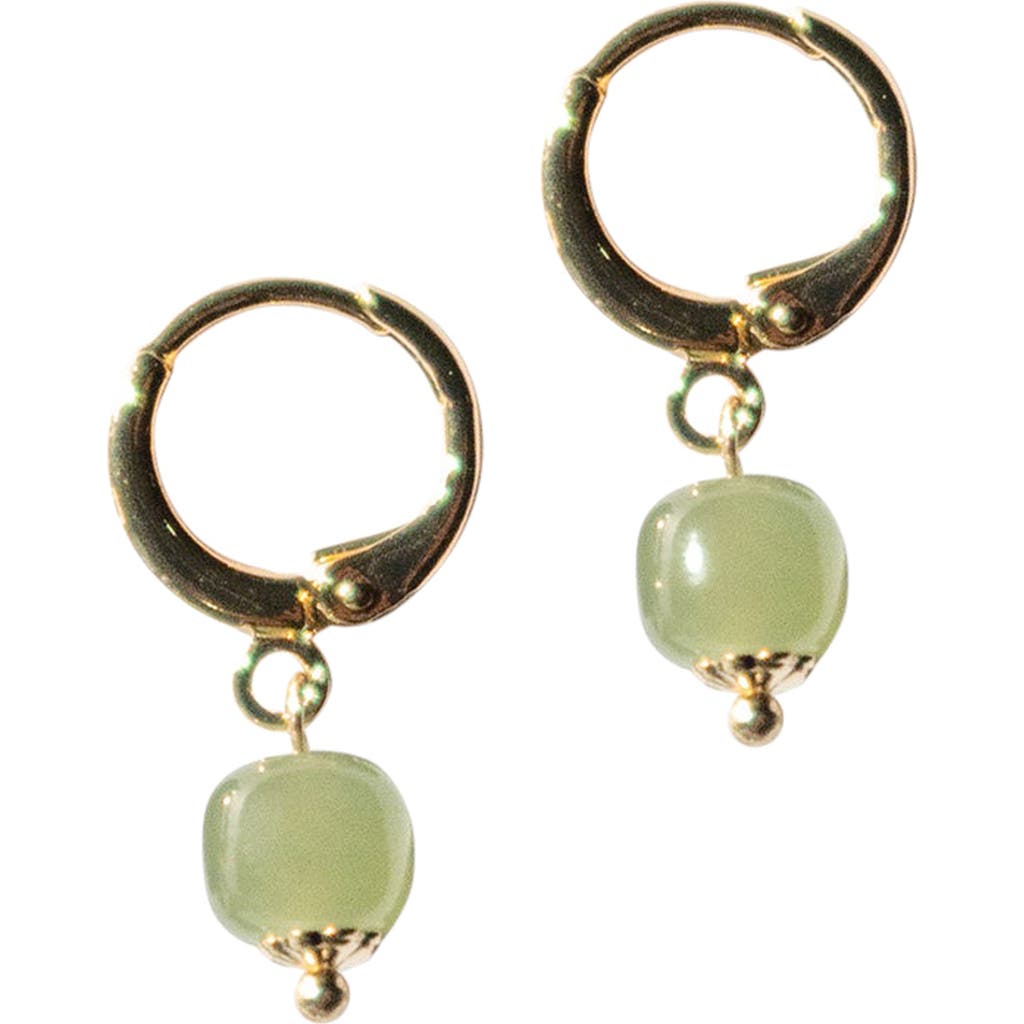 Seree Berry Small Hoop With Green Bead Earrings In Light Green