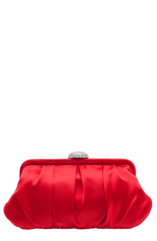 Nina Concord Pleated Satin Frame Clutch in Red Rouge