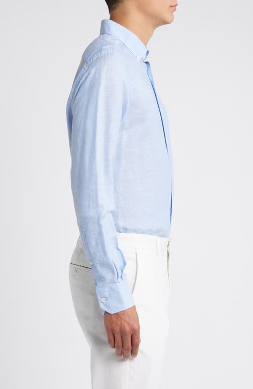 Shop Scott Barber Solid Linen & Lyocell Twill Button-down Shirt In Sky