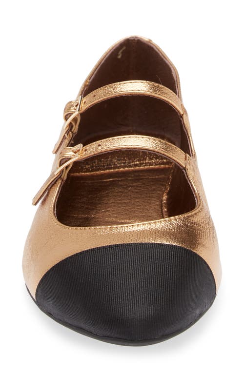 Shop Jeffrey Campbell Satine Double Strap Metallic Mary Jane Flat In Gold/black Fabric