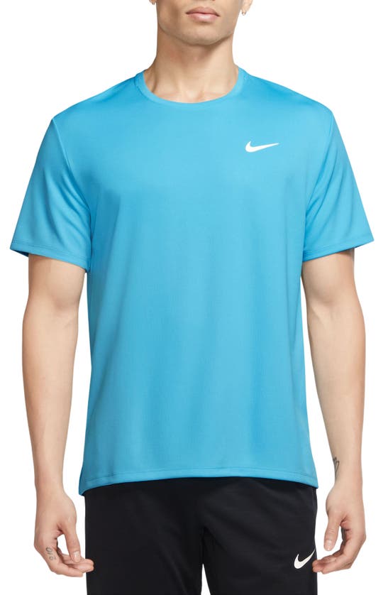 Nike Dri-fit Uv Miler Short Sleeve Running Top In Baltic Blue/ Reflective Silv