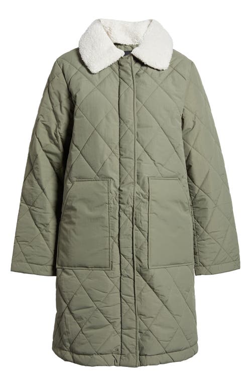 Sanctuary Water Resistant Quilted Coat With Removable Faux Shearling Collar In Sage