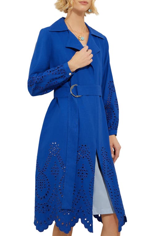 Shop Misook Cotton & Hemp Eyelet Long Jacket In Satin Sky