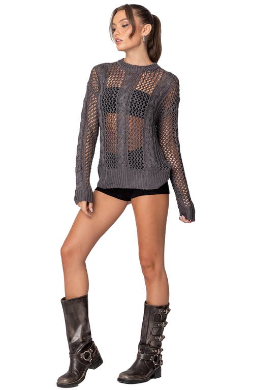 Edikted Cable Open Knit Sweater In Dark-gray