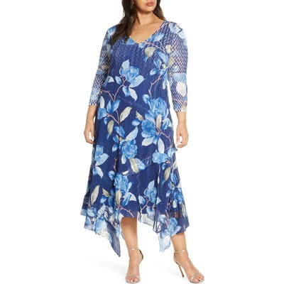 Plus Size Komarov Floral Charmeuse & Chiffon Maxi Dress, Blue