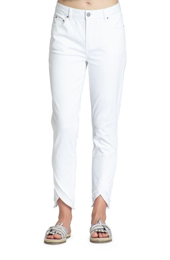 Apny Liberty Double Tulip Hem Ankle Skinny Jeans In White