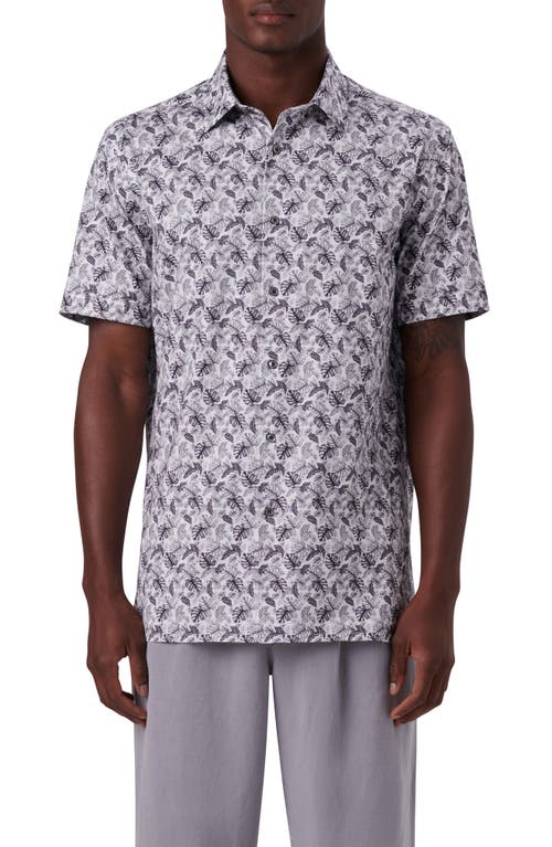 Bugatchi OoohCotton Leaf Print Short Sleeve Button-Up Shirt Cement at Nordstrom,