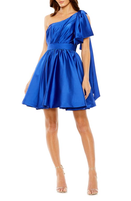 Mac Duggal Bow Detail One-Shoulder Satin Cocktail Minidress Cobalt at Nordstrom,