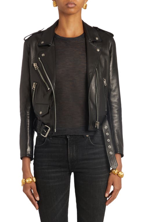 TOM FORD Glossy Plongé Leather Biker Jacket Black at Nordstrom, Us