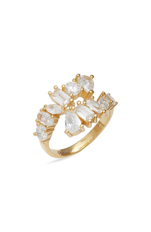 Multicut Cubic Zirconia Bypass Ring in Gold/White Stone