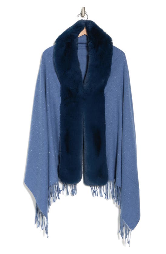 La Fiorentina Embellished Faux Fur Trim Wrap In Navy