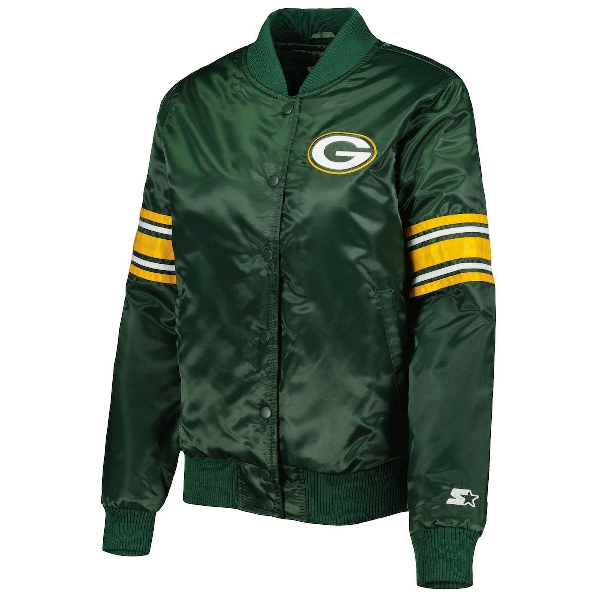 STARTER Women's Starter Green Green Bay Packers Line Up Satin FullSnap