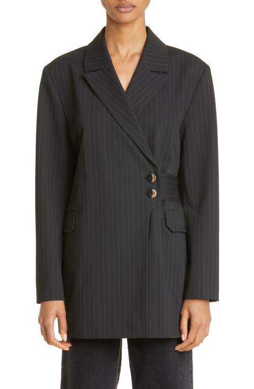 Ganni Side Button Stripe Stretch Blazer in Black