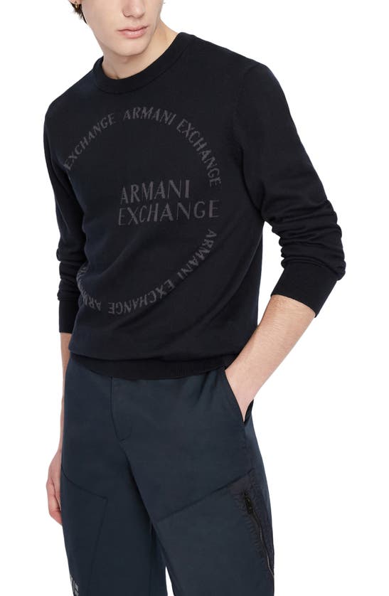 Armani Exchange Intarsia Logo Cotton & Cashmere Sweater In Solid Blue Navy  | ModeSens