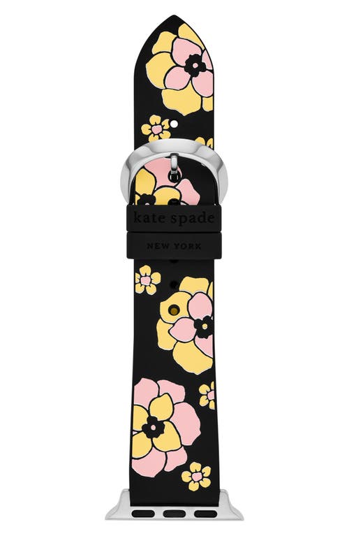 Shop Kate Spade New York Floral Silicone 20mm Apple Watch® Watchband In Black Floral