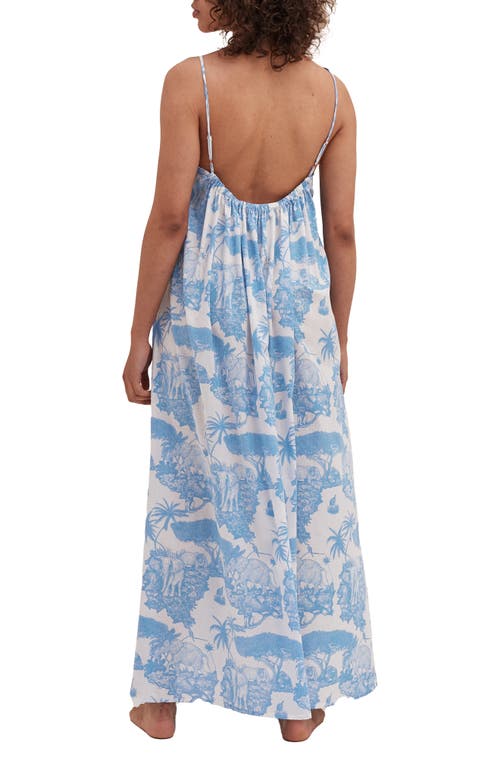 Desmond & Dempsey Print Square Neck Nightgown In Loxodonta Blue