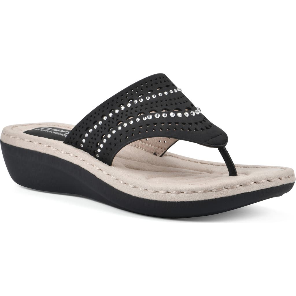 Cliffs By White Mountain Compact Womens Faux Leather Wedge Slide Sandals In Black/nubuck