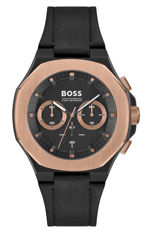 BOSS Taper Chronograph Leather Strap Watch in Black at Nordstrom