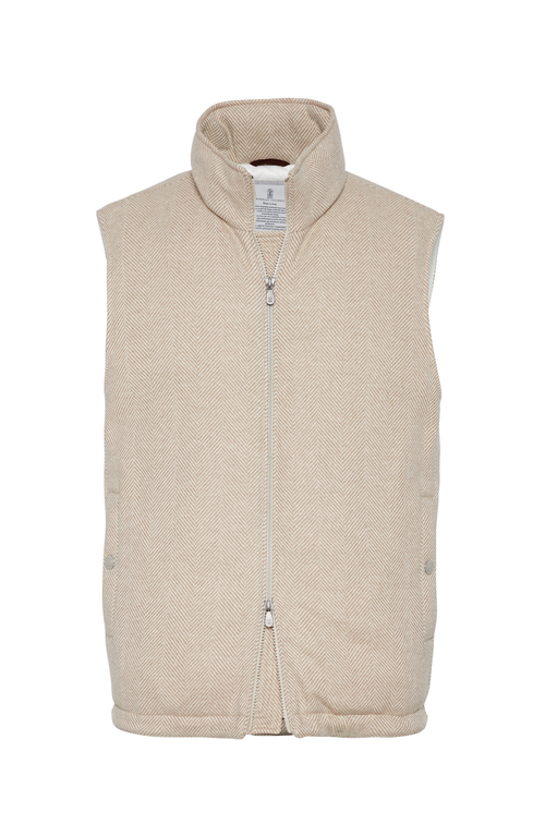 Shop Brunello Cucinelli Chevron Down Vest In Sand