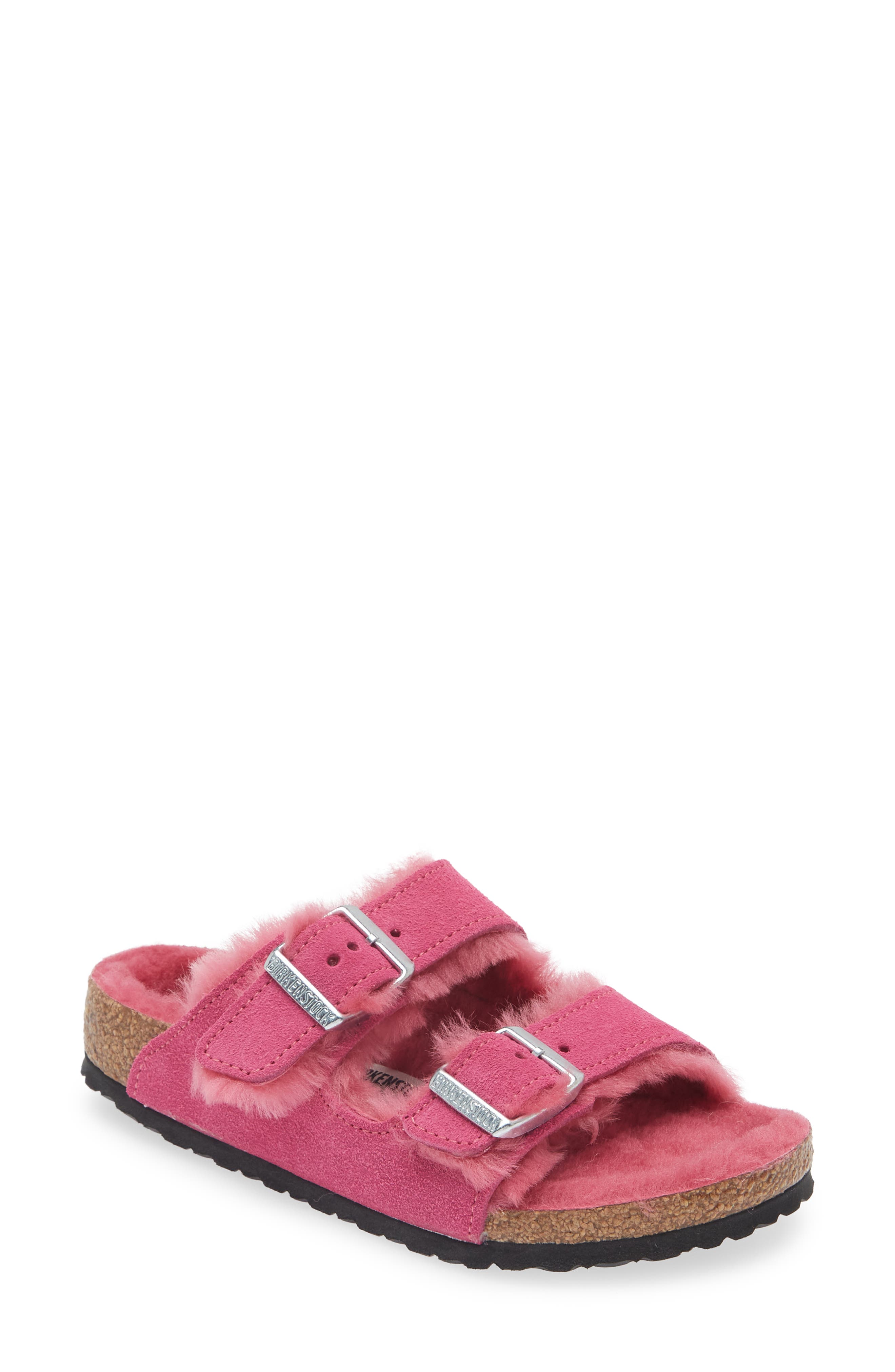 pink fluffy birkenstocks