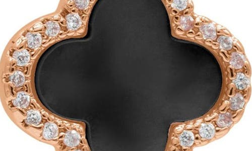 Adornia 14k Rose Gold Plated Crystal Halo Black Clover Dangle Huggie Earrings In Rosegold/black