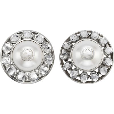 Gucci Interlocking-G Imitation Pearl & Crystal Clip-On Earrings