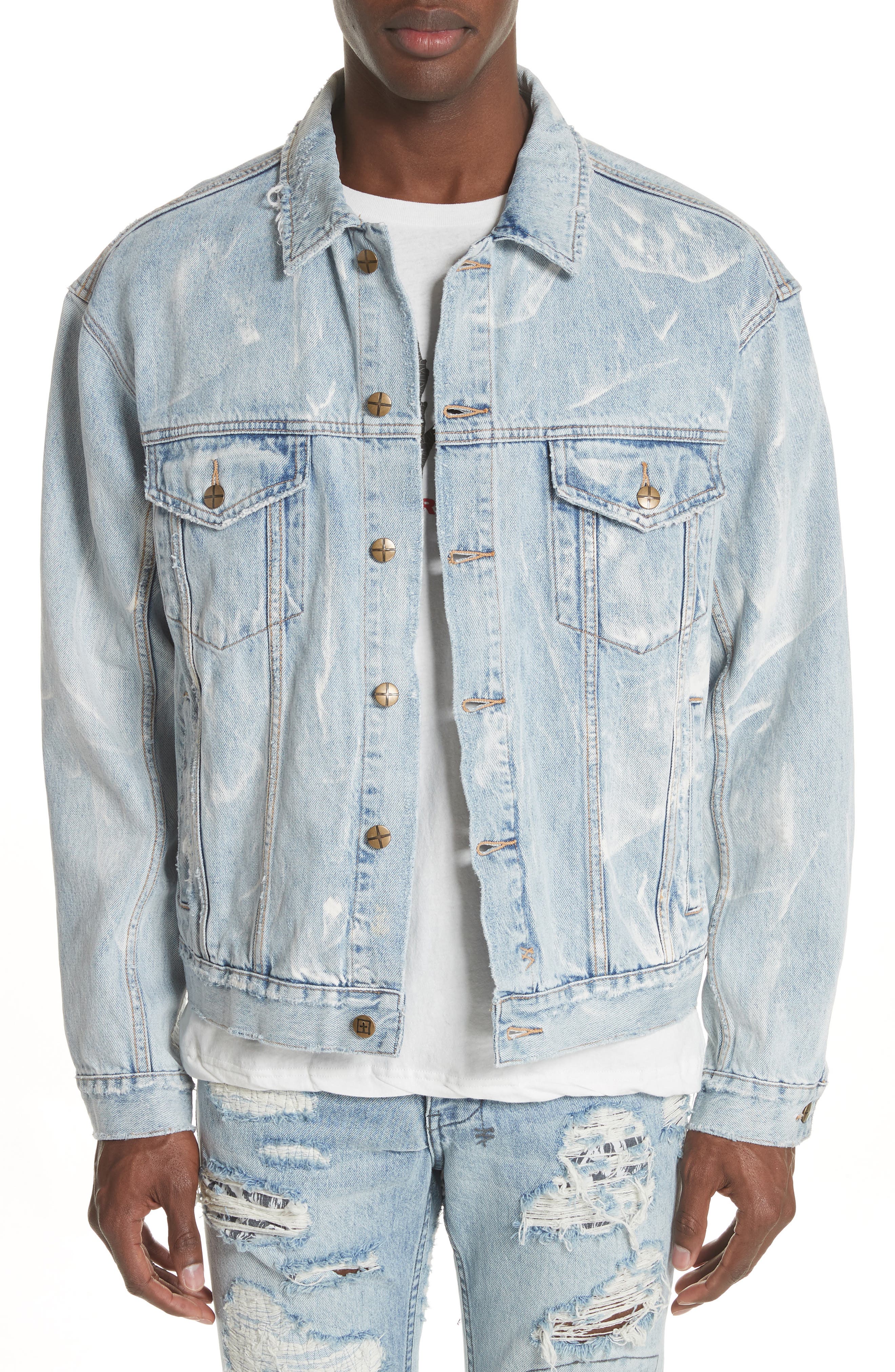 Distressed Marble Denim Jacket | ModeSens