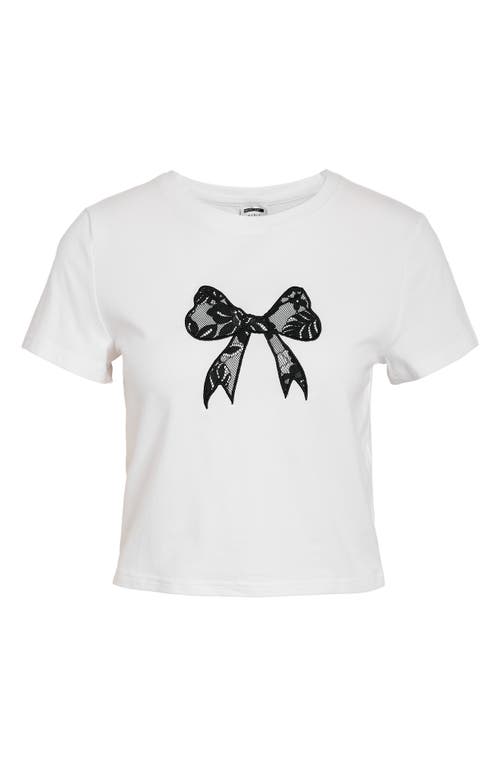 Shop Noisy May Tilly Crop Lace Bow Stretch Cotton T-shirt In Bright White Detail