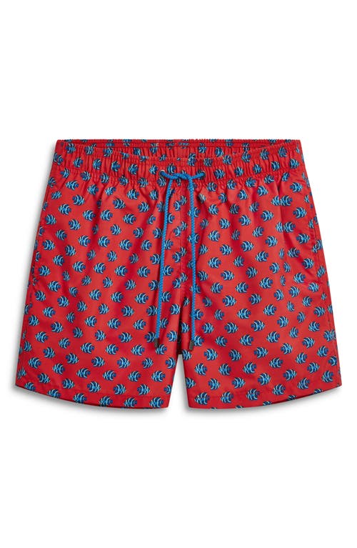 Shop Bugatchi Neat Print Swim Trunks In Ruby