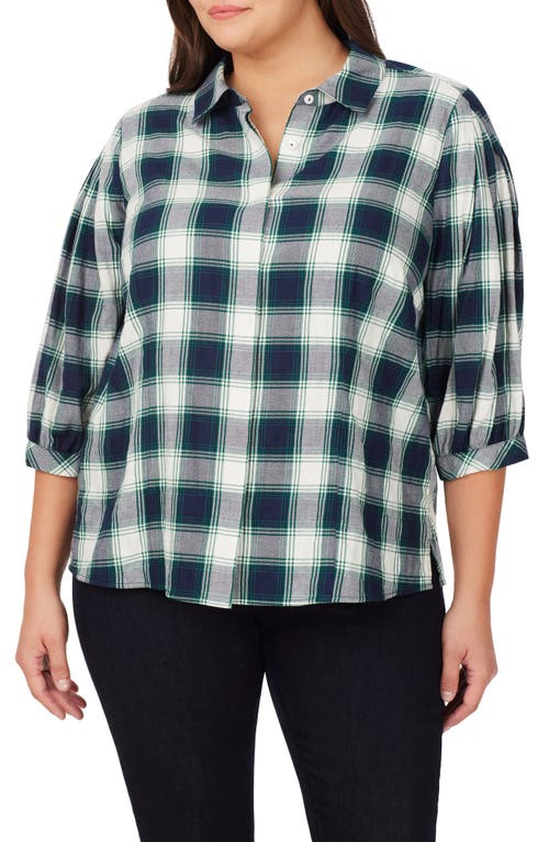 Foxcroft Sophie Plaid Cotton Blend Button-Up Shirt Navy Multi at Nordstrom,