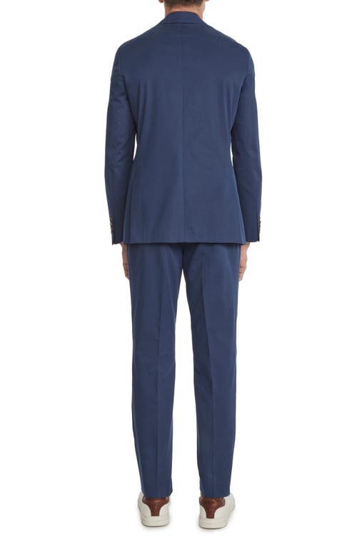 Shop Jack Victor Irving Solid Blue Cotton & Cashmere Suit In Navy