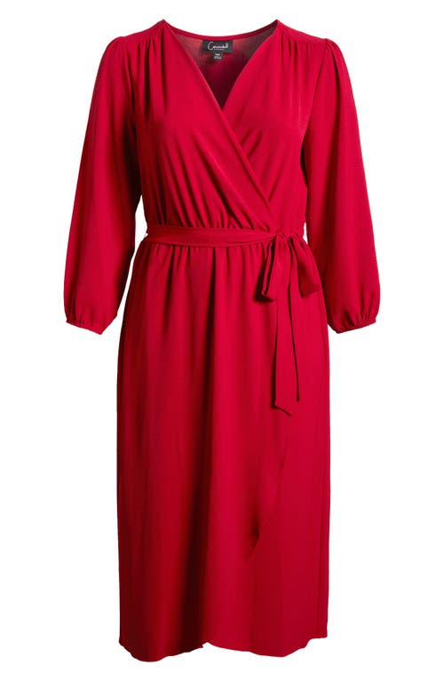 Shop Connected Apparel Tie Waist Long Sleeve Wrap Dress In Garnet