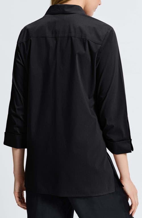 Foxcroft Evelyn Three-quarter Sleeve Button-up Shirt In Black