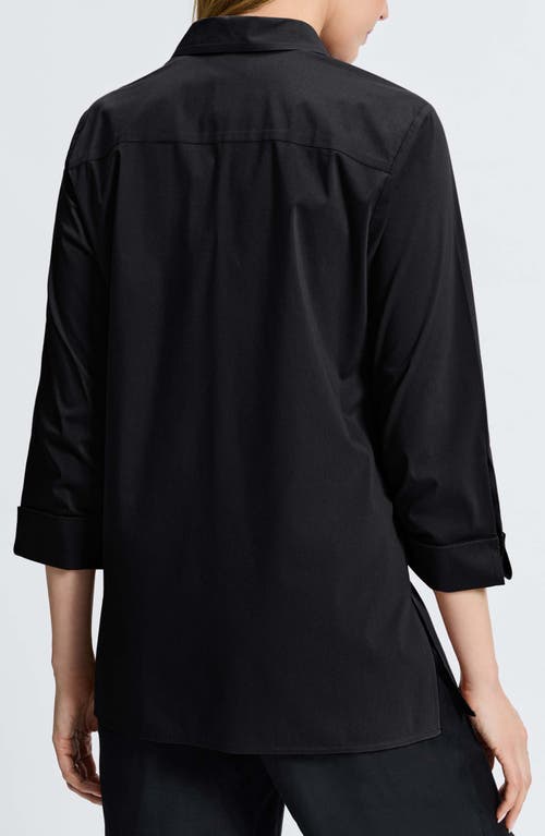 Shop Foxcroft Evelyn Three-quarter Sleeve Button-up Shirt In Black