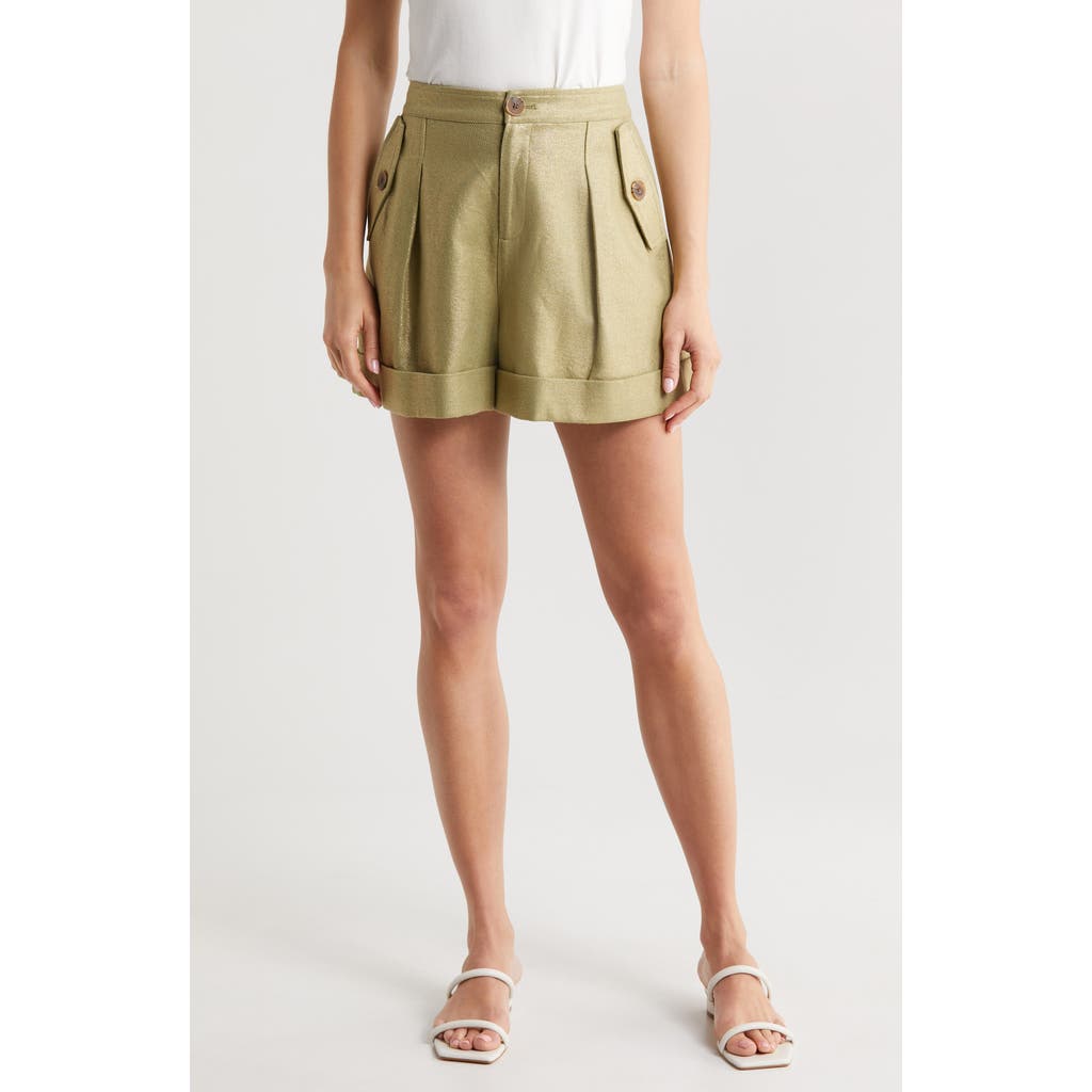L Agence Safari Cotton-linen Short In Oil Green/gold