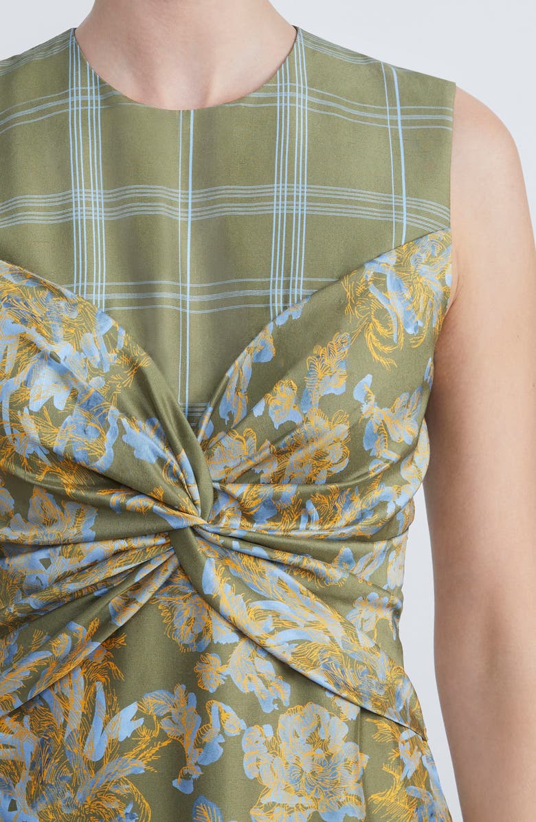 Lafayette 148 New York Twist Front Asymmetric Hem Patchwork Silk Dress, Alternate, color, 