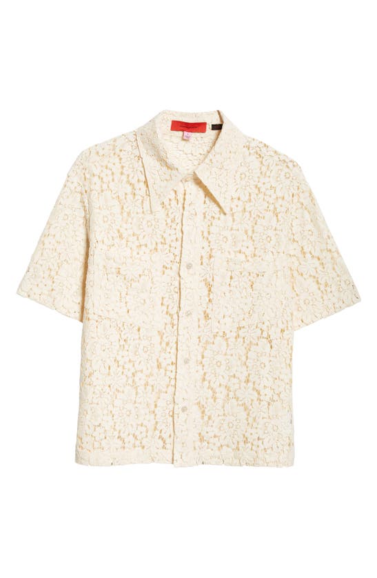 Shop Eckhaus Latta Floral Short Sleeve Lace Button-up Shirt In Ivory