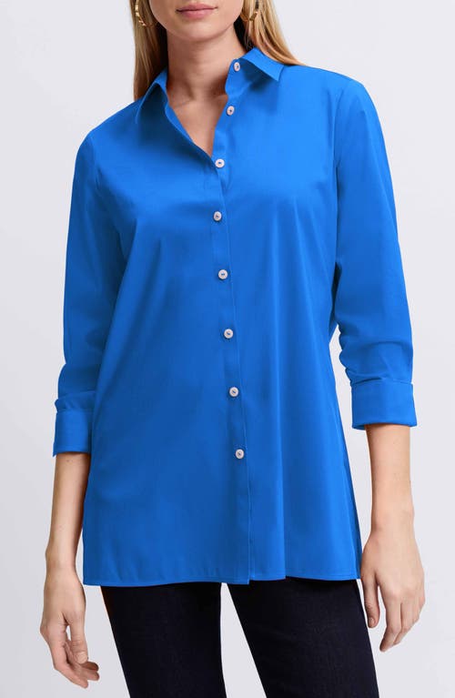 Shop Foxcroft Evelyn Three-quarter Sleeve Button-up Shirt In Cobalt Blue