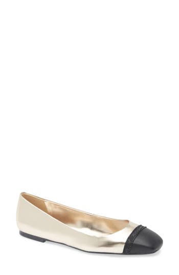 Karl Lagerfeld Paris Zofia Cap Toe Ballet Flat In White Gold/black