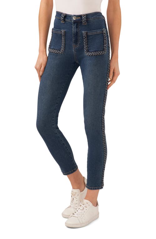 CeCe Braid Detail High Waist Skinny Jeans Indigo Blue at Nordstrom,