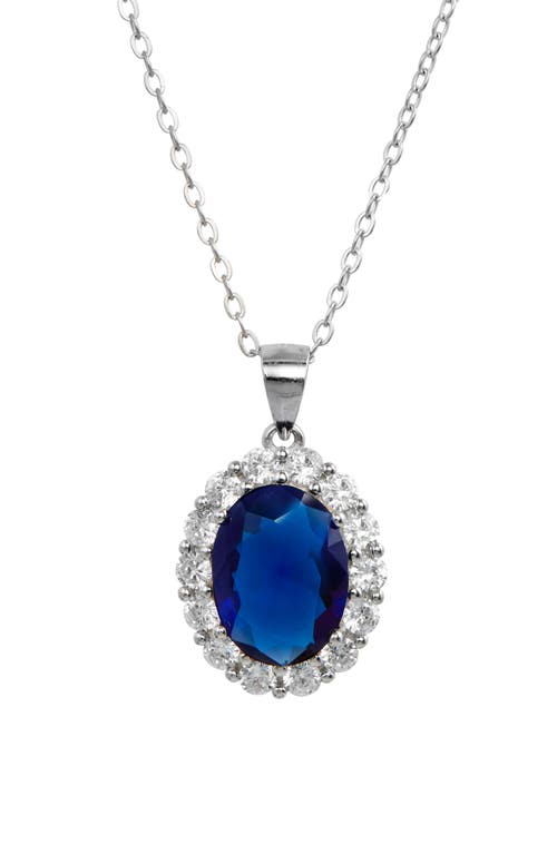 Diana Cubic Zirconia Halo Pendant Necklace in Sapphire Blue