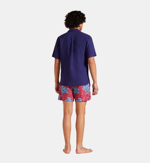 Vilebrequin Short Sleeved Solid Linen Shirt In Minuit