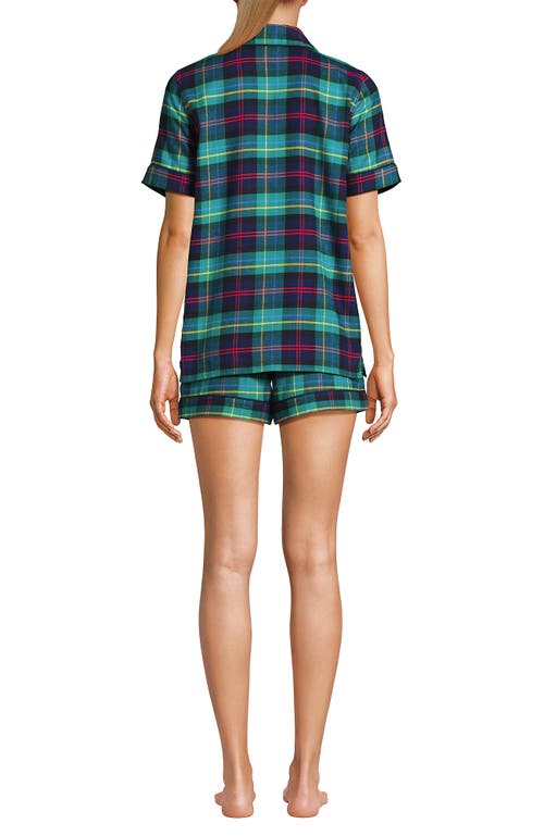 Shop Lands' End Drapey Flannel 2 Piece Pajama Set In Green/navy/heritage Red Plaid