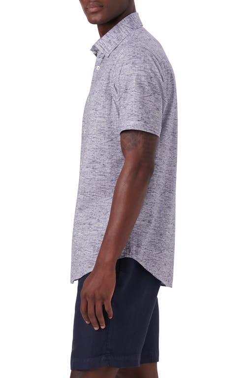 Shop Bugatchi Miles Ooohcotton® Heather Print Short Sleeve Button-up Shirt In Navy